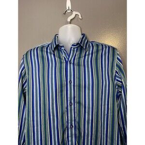Robert Graham Shirt Mens Medium Blue Stripe Button Front Contrast Cuff